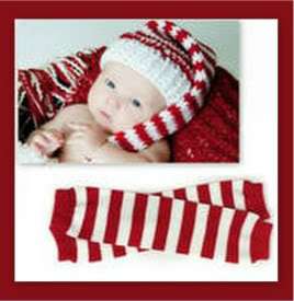 HAND KNITTED CHRISTMAS BABY Boy Girl ELF HAT / LEG WARMERS PHOTO PROPS 