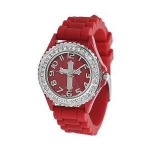  Womens Geneva Red Cross Watch Silicone Rubber Jelly with 