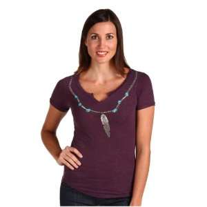  Lucky Brand Womens Feather Necklace Tee Size L 