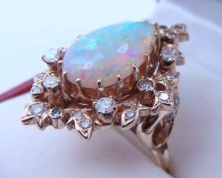 1960s 14K Yellow Gold Ladies Diamond Opal Ring  