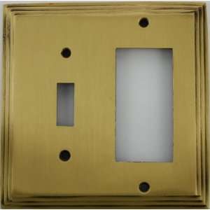  Deco Style Antique Brass Two Gang Wall Plate   One Toggle 