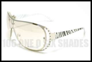 FASHION Shield Sunglasses Rimless CLEAR Lens ZEBRA New  