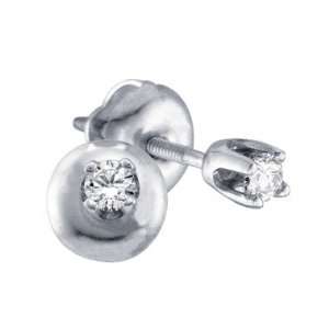  Solitaire Diamond Earring Studs Round 14k White Gold (0.05 