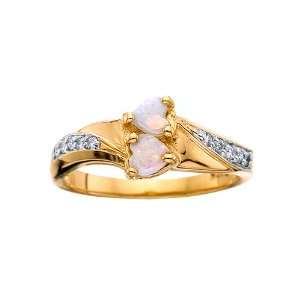  10kt Double Heart Opal and Diamond Ring Jewelry
