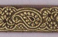Jacquard, Organza Trim with Paisleys. Cocoa & Gold  