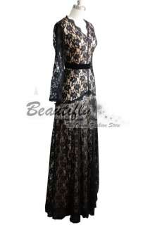 Elegant Black Lace Sleeves Prom Lady Cocktail Wedding Evening Party 