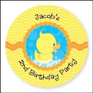  Ducky Duck   24 Round Personalized Birthday Party Sticker 