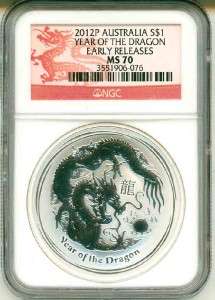   Australia Lunar Year Of The Dragon NGC MS70 Early Release Dragon Labl