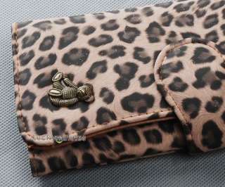 J98 Brown Leopard Print Bear Lady Women Long Wallet Purse Coin Bag 