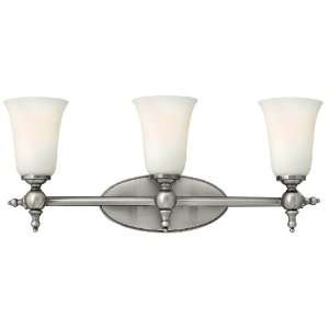     Three Light Bath Bar, Antique Nickel Finish with Etched Opal Glass