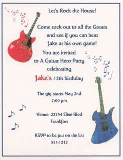 10 Guitar Rock Birthday Party Invitations Personalized  