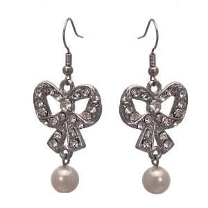  Kasha Silver Crystal Pearl Hook Earrings Jewelry