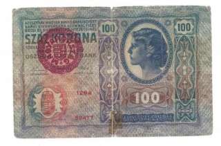 Hungary 100 Korona 1912(1919) VG Banknote P 27  