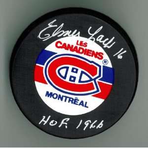  Elmer Lach Autographed Canadiens Puck w/ HOF #2 Sports 