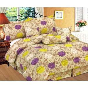  7Pcs Queen Purple Dahlia Bed in a Bag Comforter Set