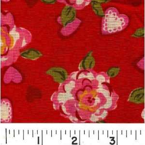  45 Wide FLORAL AMOUR   RED Fabric By The Yard Arts 