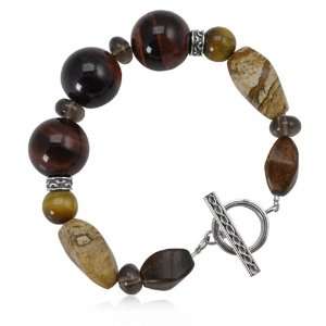 Womens Golden Stone Bracelet with Red Tigers Eye, Picture jasper and 