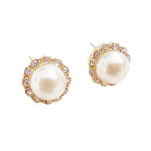  Delicate Pearl With Crystal edge Stud Earrings Jewelry