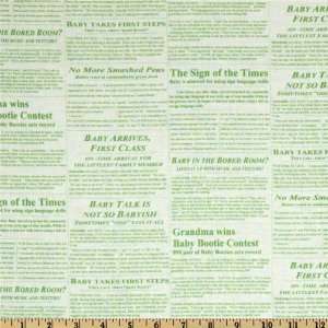  44 Wide Baby Business Newspaper Green Fabric By The Yard 