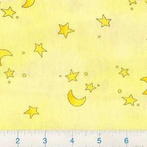  45 Wide Wooly Friends Moons & Stars Yellow Fabric By The 