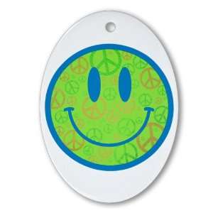    Ornament (Oval) Smiley Face With Peace Symbols 
