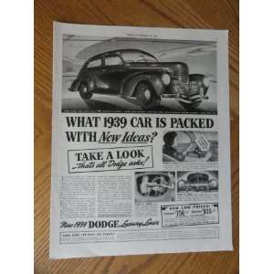 1939 Dodge Car, Vintage 30s full page print ad. Color Illustration 
