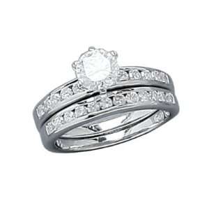   Sterling Silver Clear Cubic Zirconia Solitaire Classic Bridal Ring Set