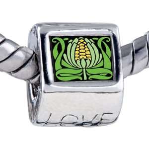  Pugster Green Leaf Nice Yellow Corn Engraved Love Silver 