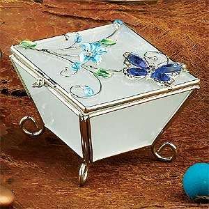   Crystal Butterfly Blue Stand Design Glass Jewelry Box