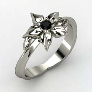  Star Flower Ring, Platinum Ring with Black Onyx Jewelry