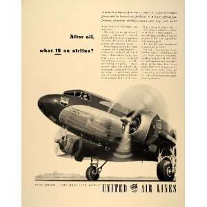  1940 Ad United Airlines Airplane Main Line Airway Plane 
