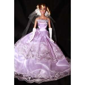  Elegant Purple Wedding Gown, Handmade to Fit the Barbie 