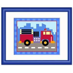 Olive Kids Train plane and Truck, Truck framed print (dark blue 
