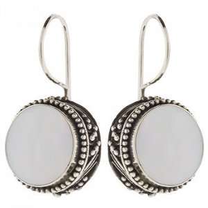  Sterling Silver & Mother of Pearl Round Earrings Jewelry