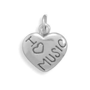   Oxidized I Love Music Heart Charm with 18 Steel Chain Jewelry