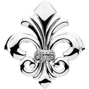    14K White Gold Diamond Fleur de Lis Brooch   0.10 Ct. Jewelry