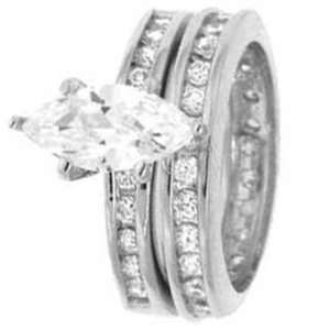 Sterling Silver Wedding Ring Set with Marquise Cubic Zirconia in Six 