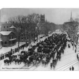  Sleigh Party,Horse drawn,Snowy street,houses,Large,1907 