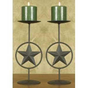  Large Western Star Pillar Candle Holder Stand, Set of 2 
