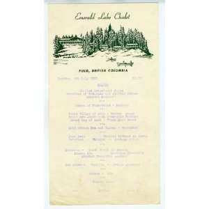   Lake Chateau Menu Field British Columbia 1955 Canadian Pacific Hotels