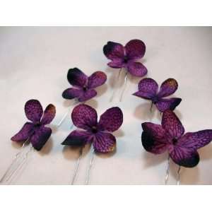  Purple Hydrangea Cluster Hair Flowers  Set of 6 