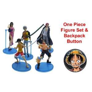 Hard to Find One Piece Set of 5 Figures and Unique Backpack Button 