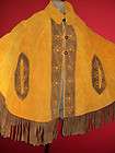 NATIVE AMERICAN Hand Tooled Tanned Leather Fringed CAPE Coat Poncho 