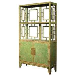 Chinese 2 Door Shelf Crackled Green display cabinet  