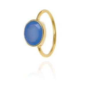 Gold ring with semi precious stone Blue Chalcedony stackable Vioro 