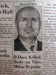   Stripes WW II newspaper Italians KILL Italy dictator MUSSOLINI  