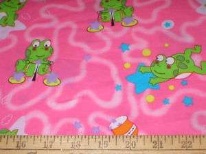 LITTLE WHIMSICAL GREEN FROGS~STARS~PINK~COTTON FABRIC  