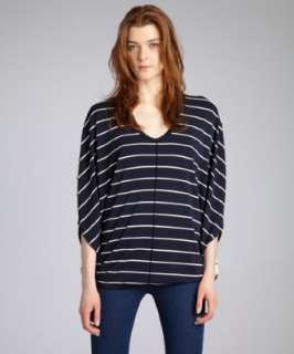 Wyatt navy reverse stripe batwing top   