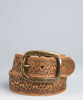Bill Adler honey etched and studded leather belt