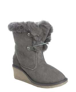 Koolaburra grey suede Lexie lace up short wedge boots